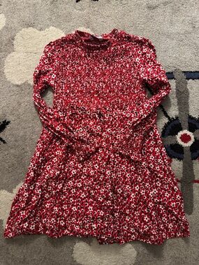 Mayoral Red Floral Smocked Long-Sleeve Dress